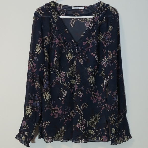 Ricki's Tops - Ricki's Floral Chiffon V-Neck Blouse Size 16 Whimsigoth Poetcore Balloon Sleeve